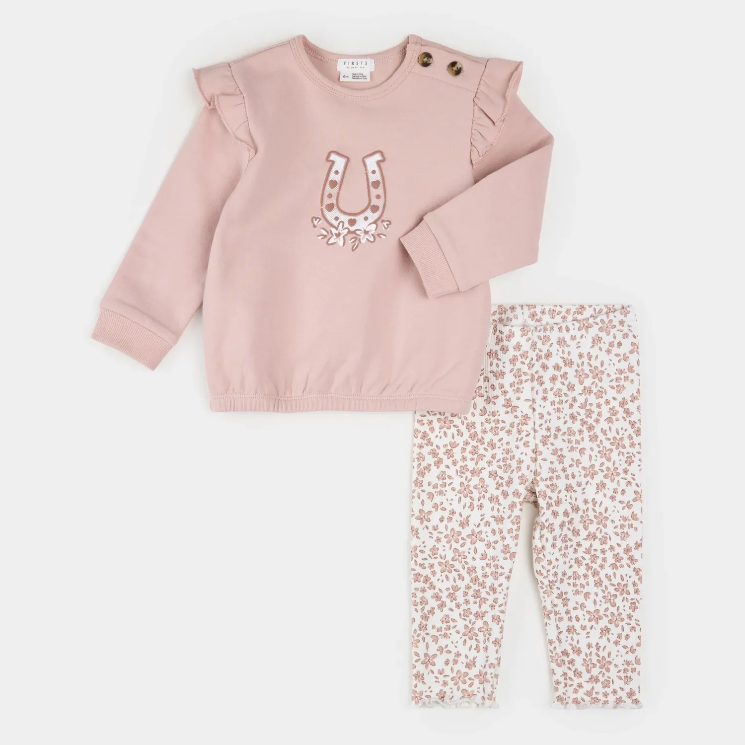 Petit lem/Horse shoe 2 pcs set:Sweatshirt/Leggings knit/Pink