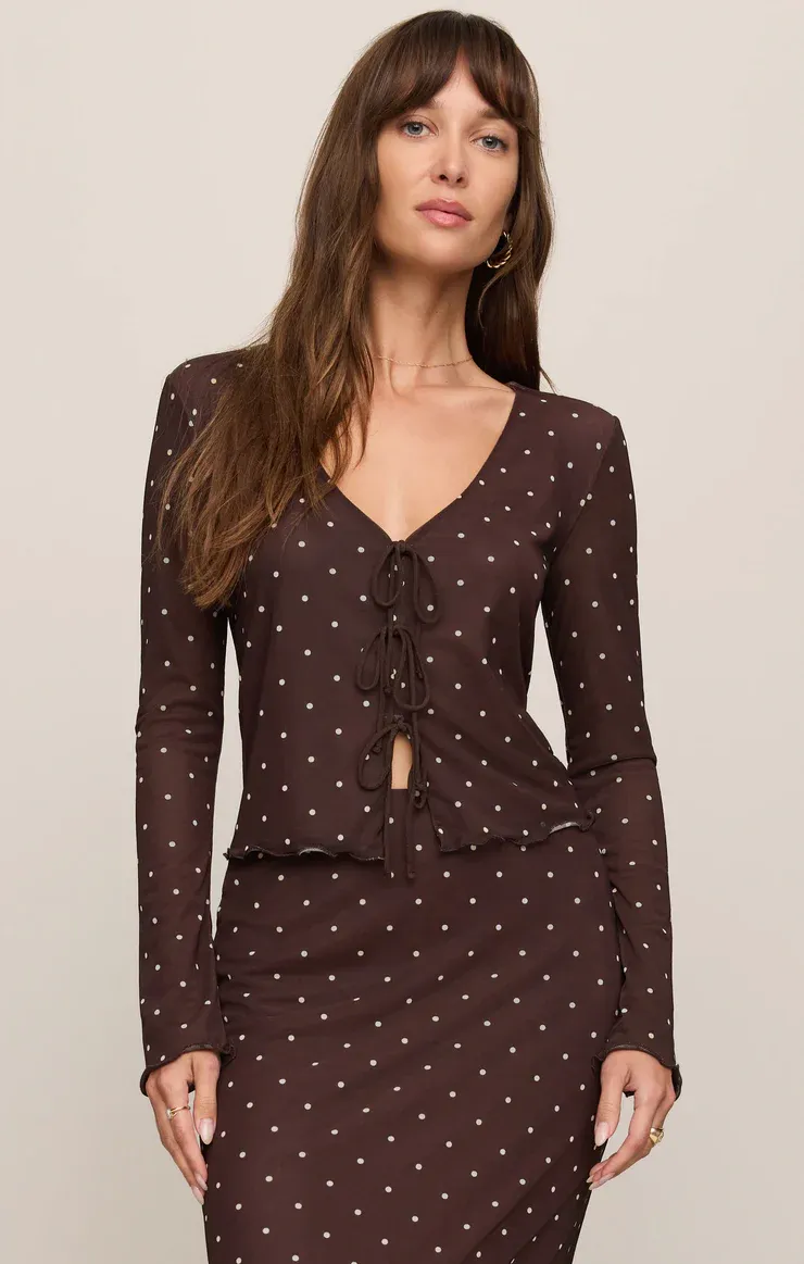 Z Supply/Amara Polka Dot Mesh Top/Dark Chocolate