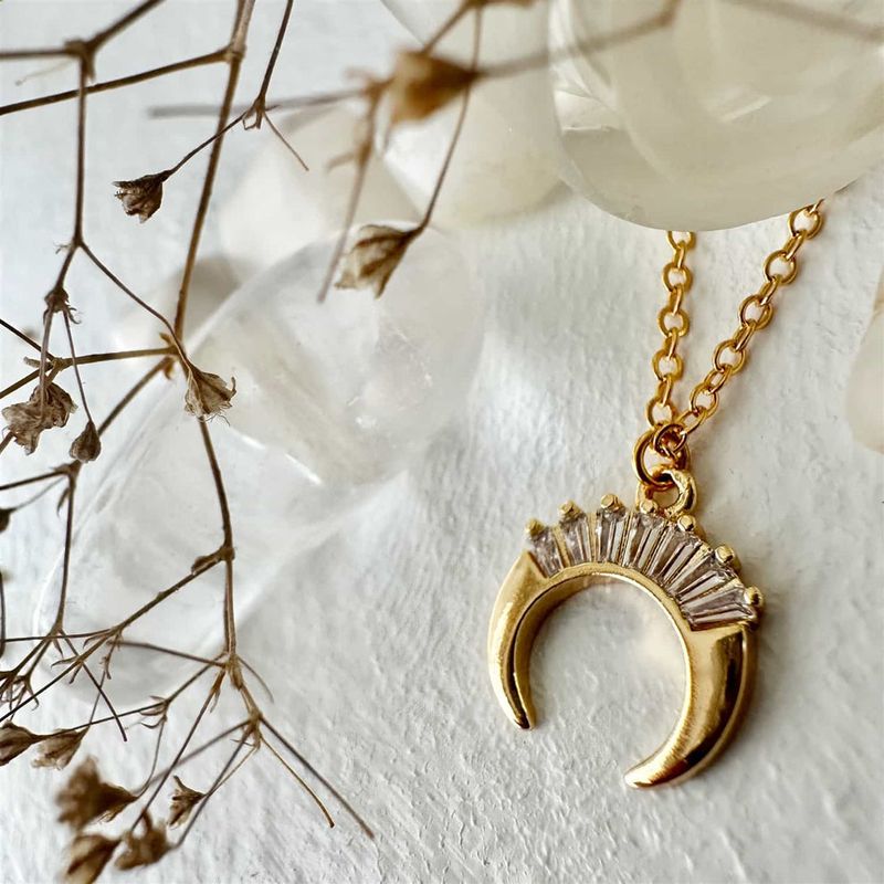 Pika &amp; Bear/Khonsu Crescent Moon Charm Necklace/Gold