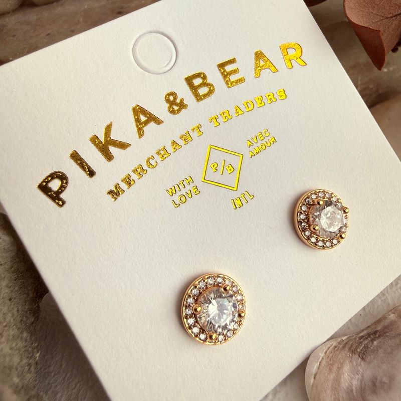 Pika &amp; Bear/Anya Round Rhinestone Stud Earrings/Gold