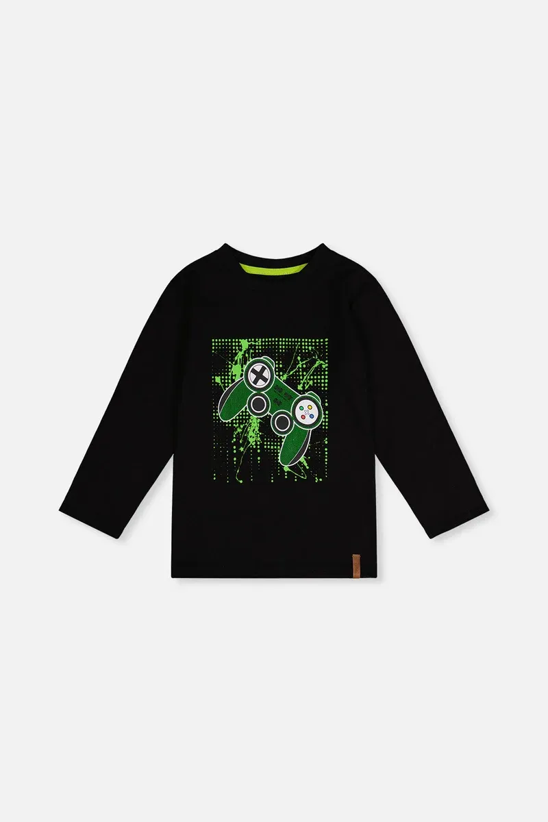 Deux Par Deux/Boys Video Game Organic Cotton T-Shirt/Anthracite