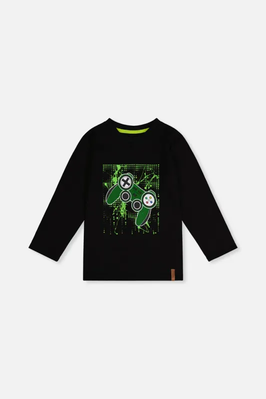 Deux Par Deux/Boys Video Game Organic Cotton T-Shirt/Anthracite