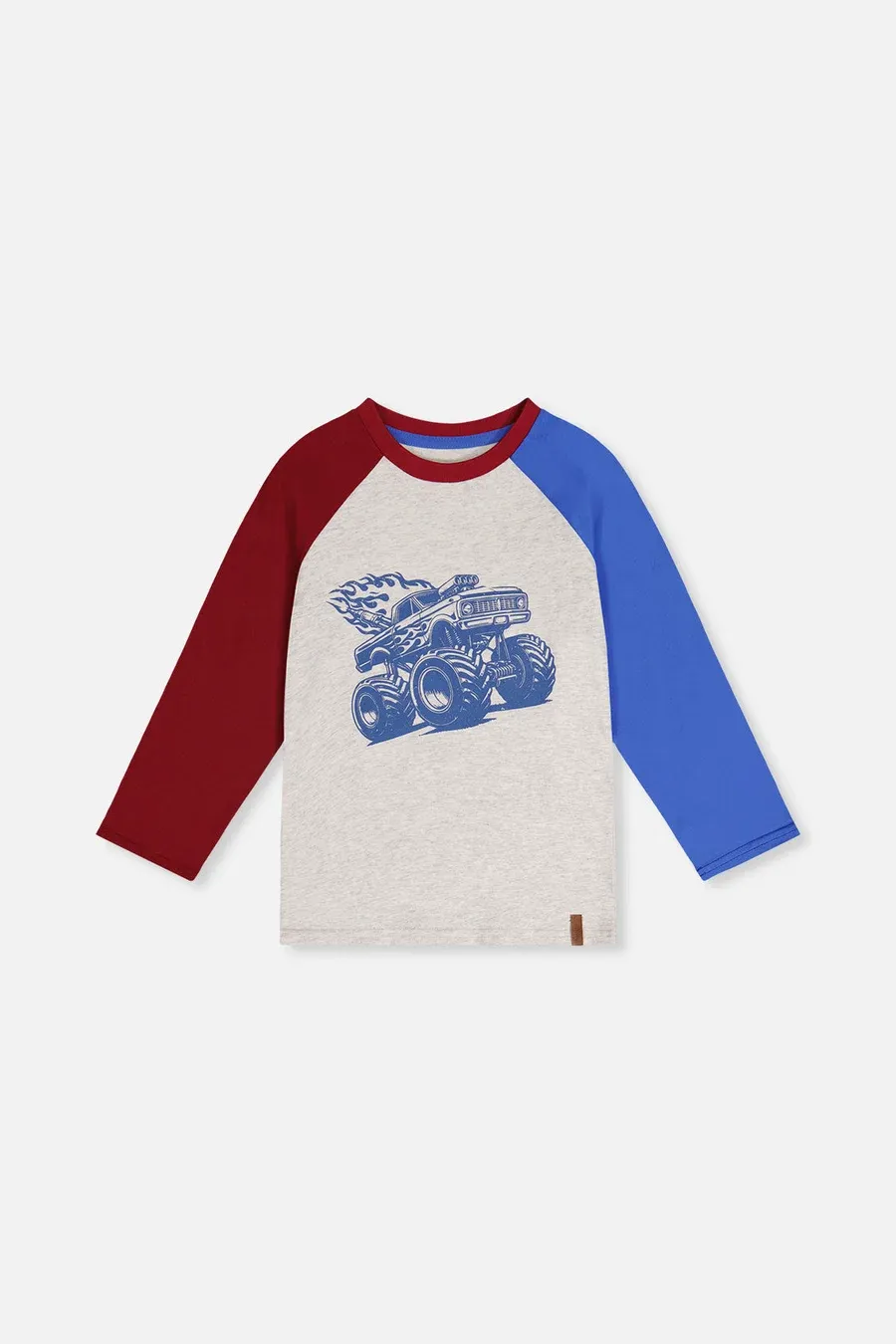 Deux Par Deux/Boys Monster Truck Raglan Organic Cotton T-Shirt/Oatmeal Mix