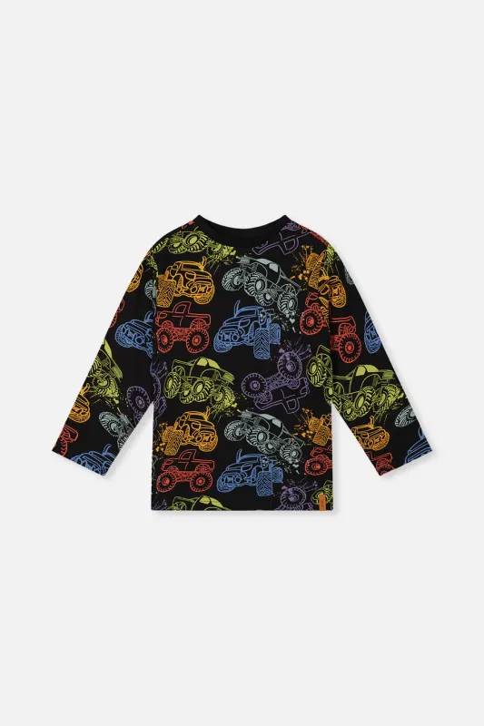 Deux Par Deux/Boys Printed Organic Cotton T-Shirt/Monster Trucks