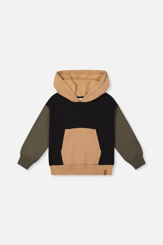 Deux Par Deux/Boy Hooded Color Block Fleece Cardi/Anthracite
