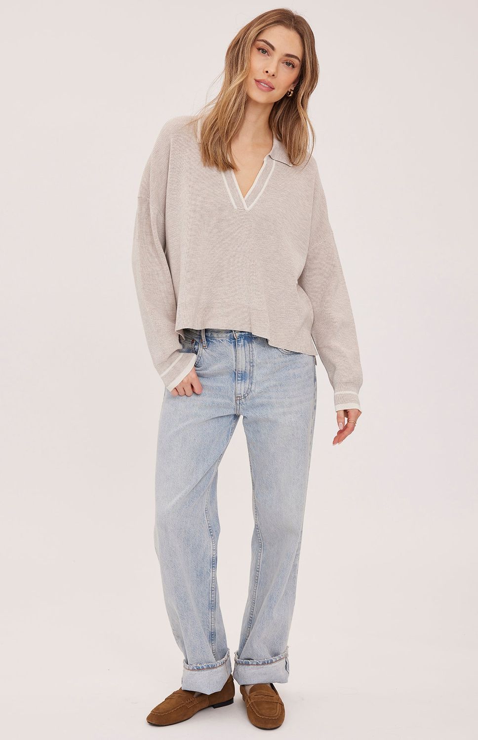 Gentle Fawn /  Tristan V-Neck Sweater / Heather Latte