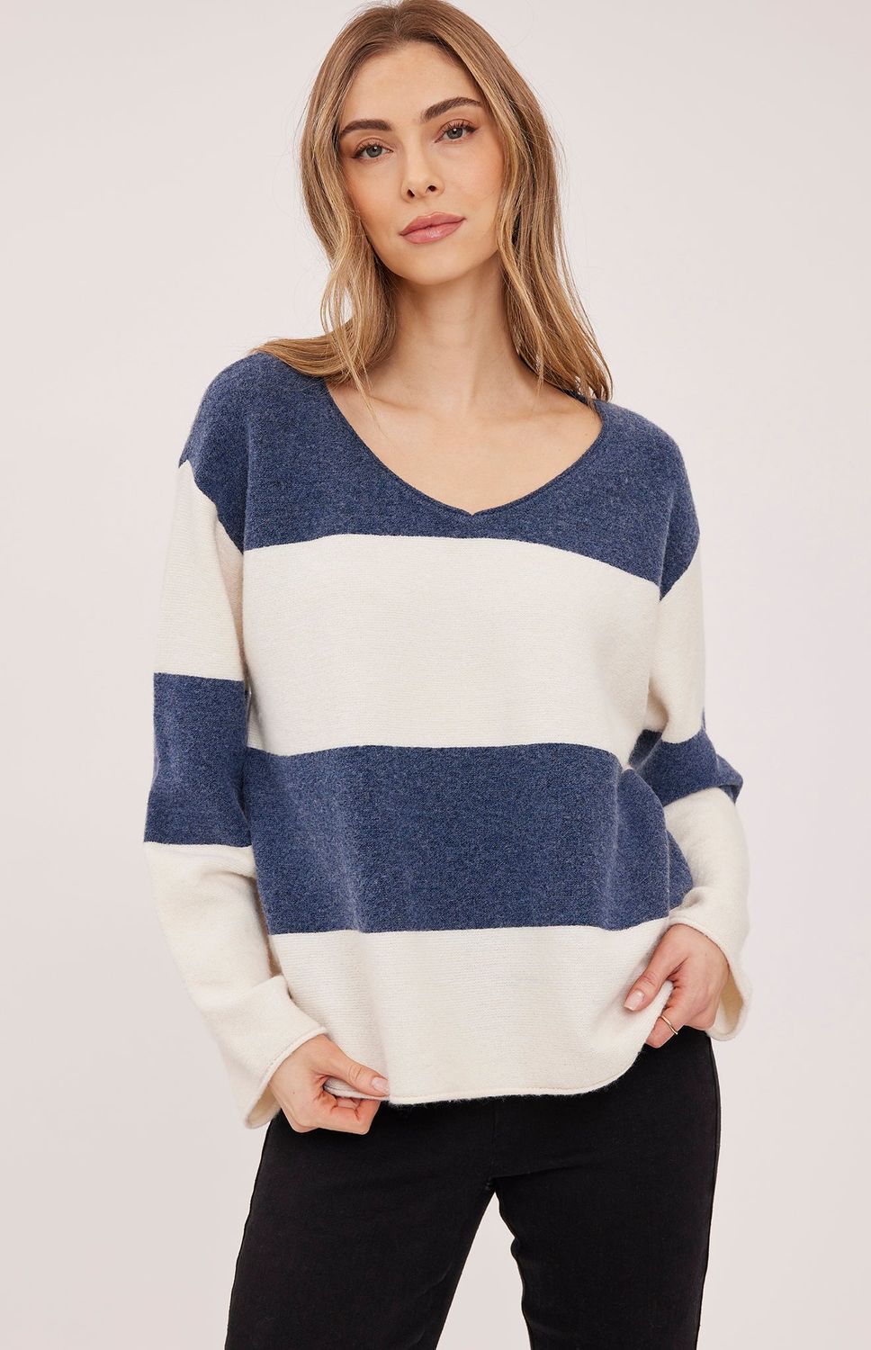 Gentle Fawn / Annalise V-Neck Sweater / Navy Stripe