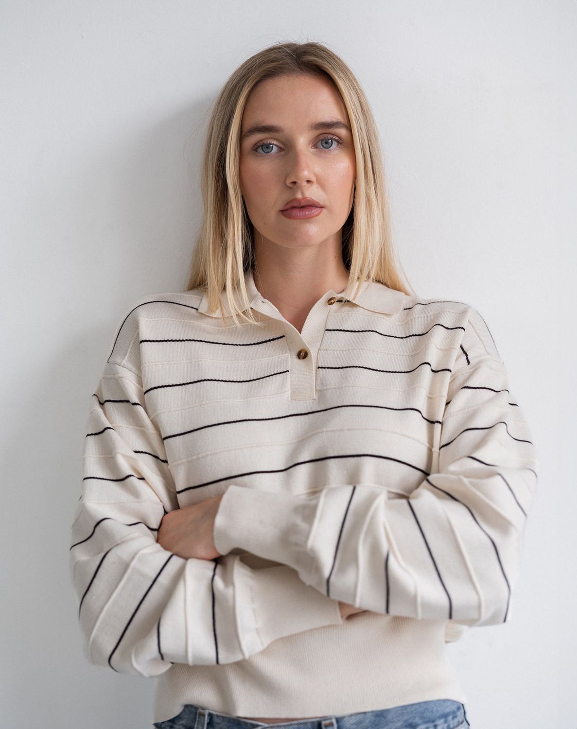 Brunette the Label / Knit Polo Shirt / Cream with Black
