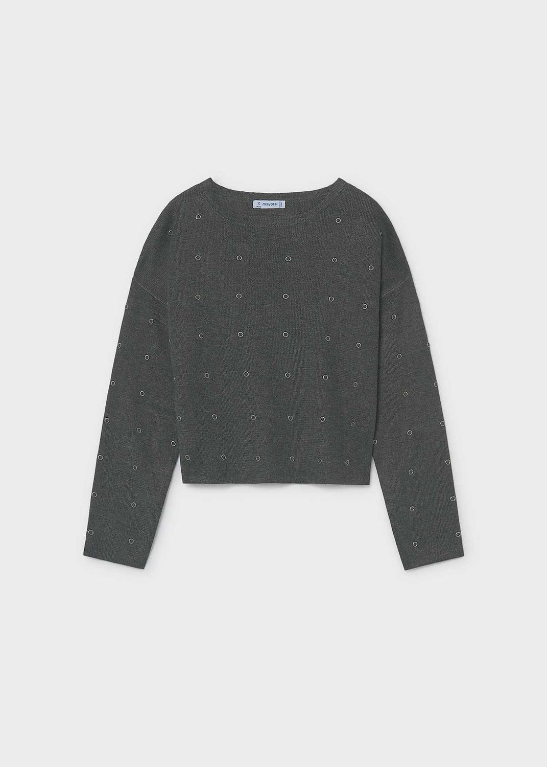 Mayoral / 7336 Girls Stud Sweater / Charcoal