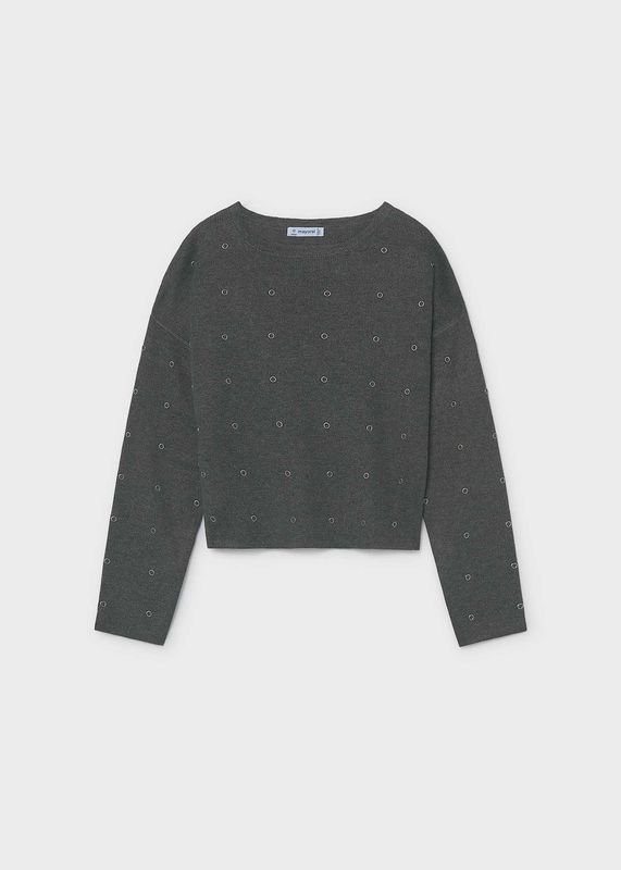 Mayoral / 7336 Girls Stud Sweater / Charcoal