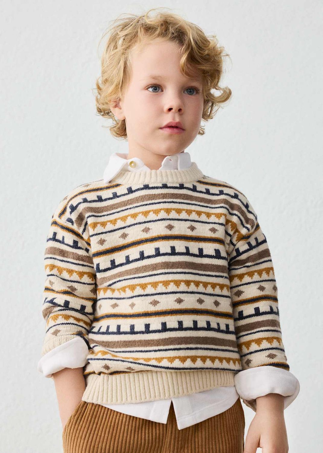 Mayoral / 4308 Boys Knit Jacquard Sweater / Cream