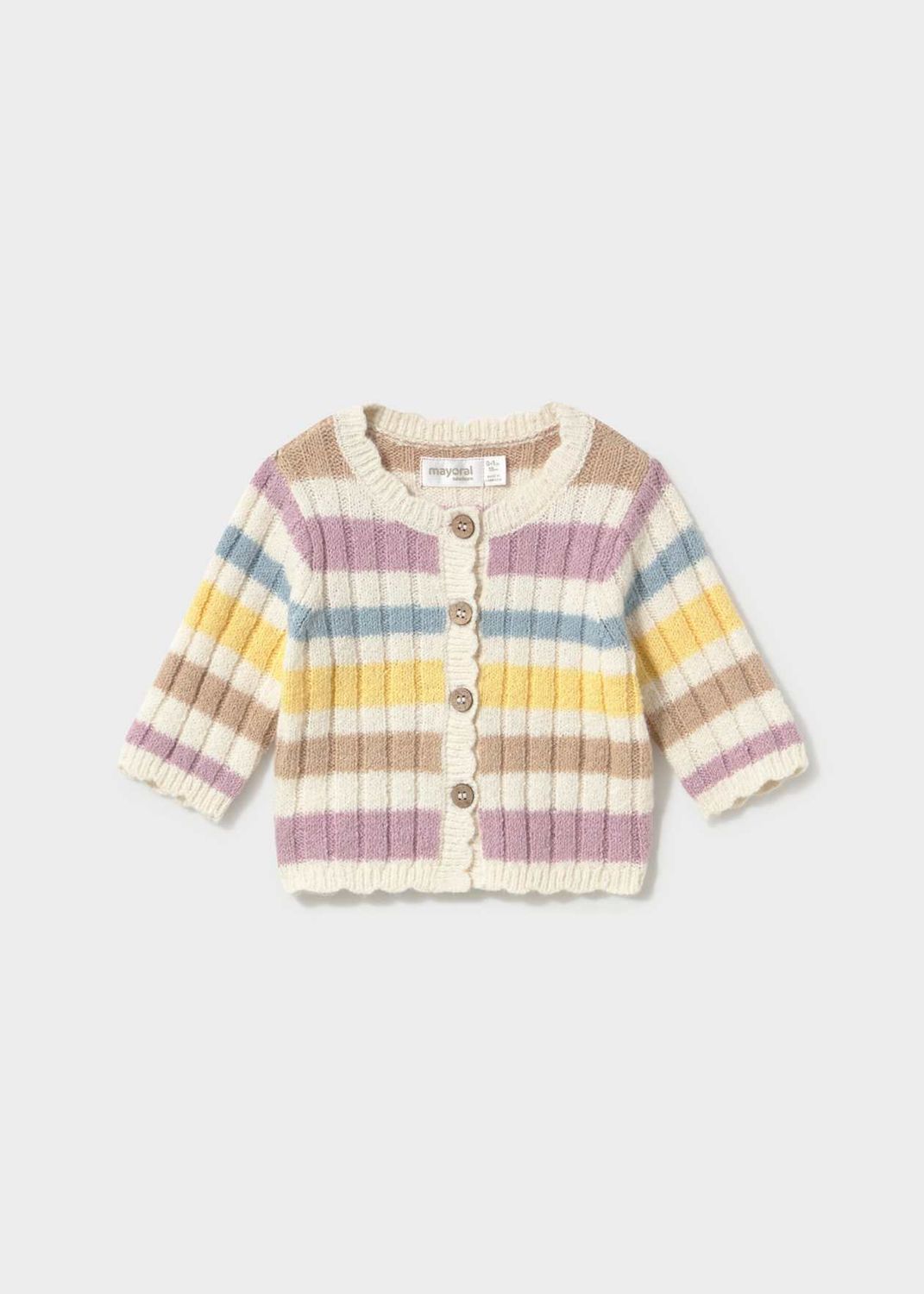 Mayoral / 2301 Newborn Striped Knit Cardi / Cream