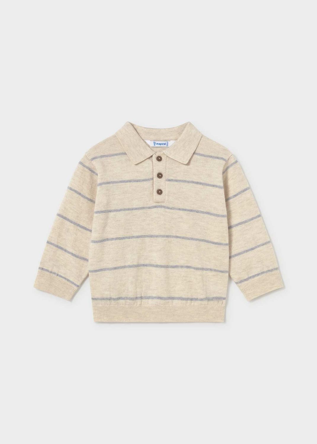 Mayoral / 2104 Infant Striped Knit Polo / Stone