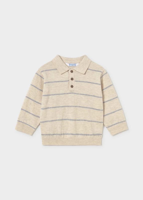 Mayoral / 2104 Infant Striped Knit Polo / Stone