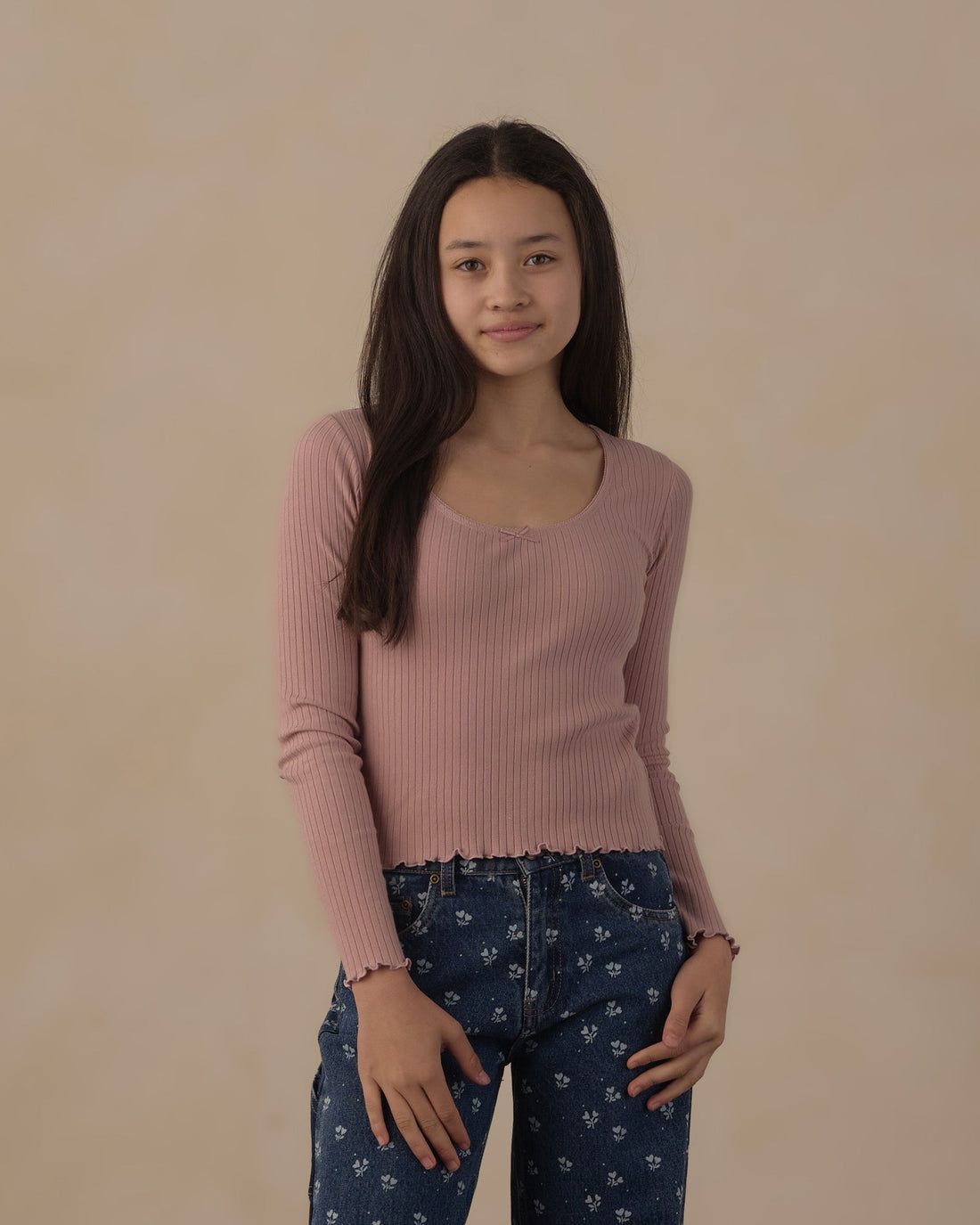 Rylee + Cru / Teen Ribbed Long Sleeve Knit Tee / Rosewood