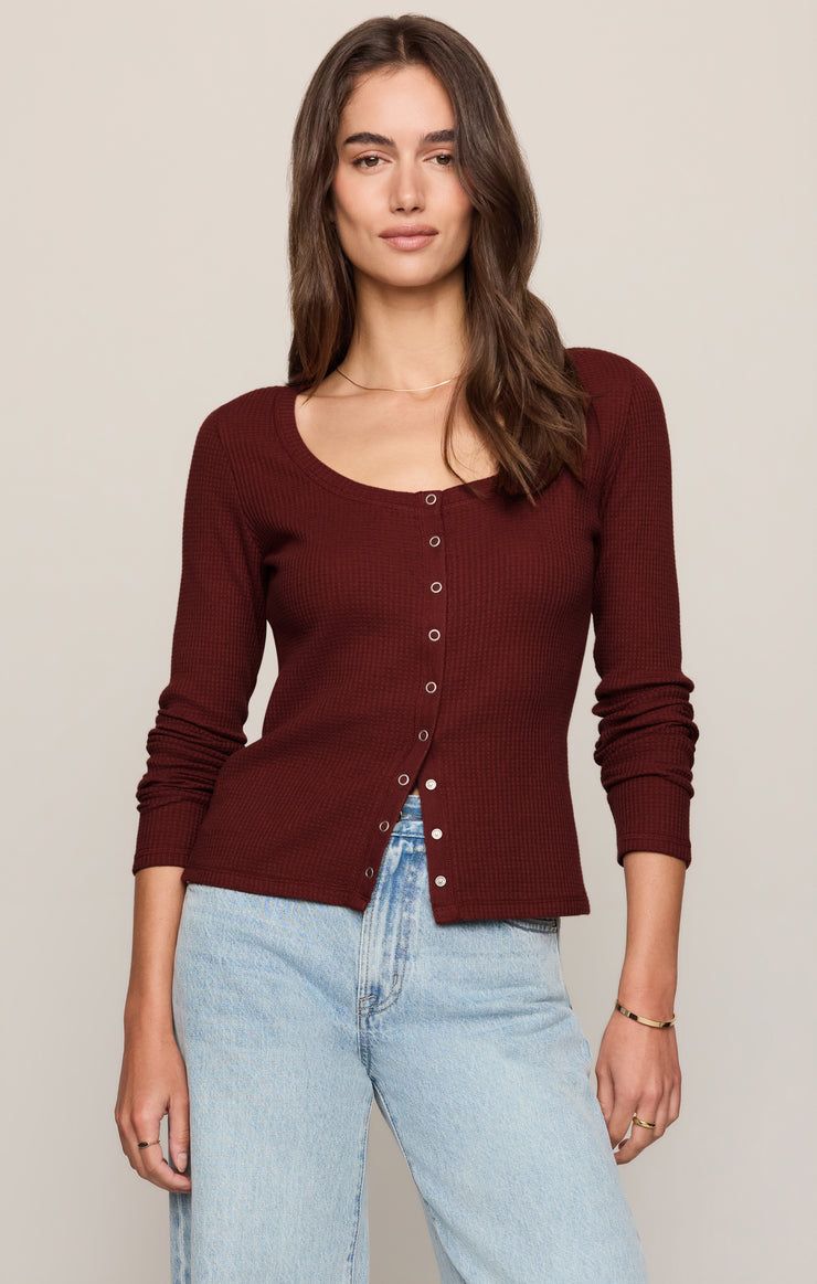 Z Supply / Albany Waffle Button Up Top / Velvet Rouge