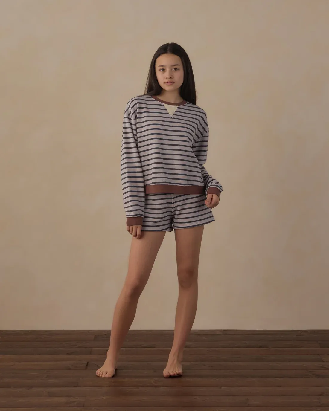 Rylee+Cru/Teen Oversized Crew Sweatshirt midnight stripe