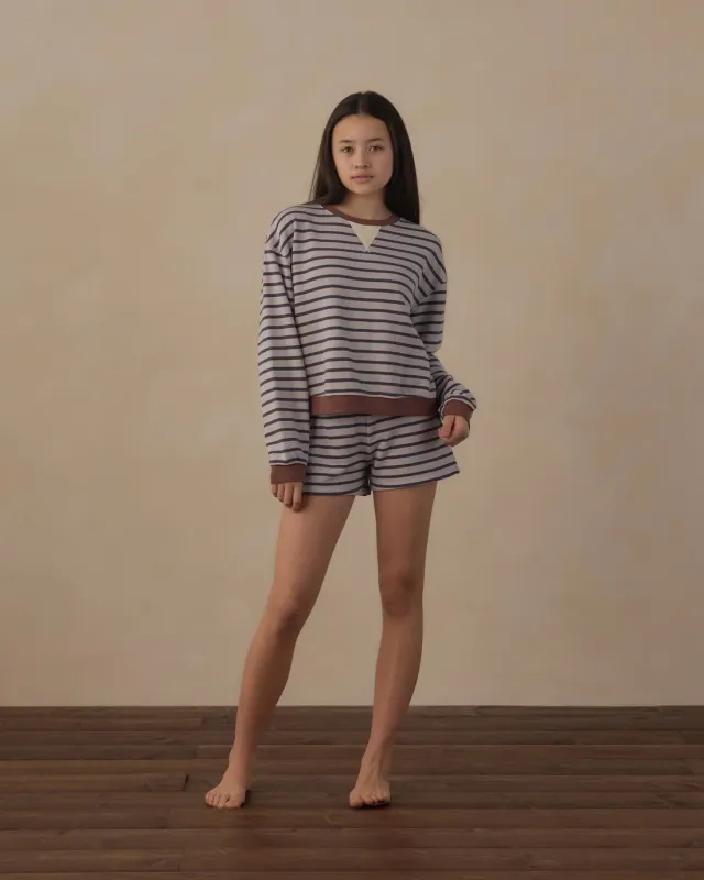 Rylee+Cru/Teen Oversized Crew Sweatshirt midnight stripe