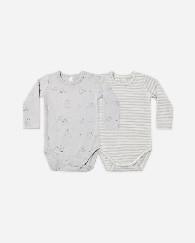 Quincy Mae / Jersey Bodysuit 2 Pack / Squirrel/Cloud Stripe