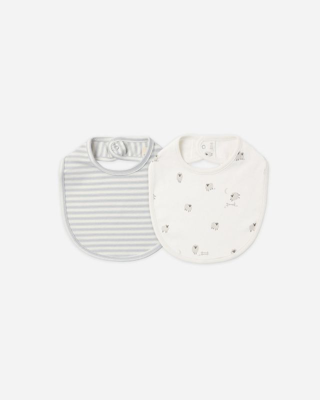 Quincy Mae / Jersey Snap Bib 2 Pack / Sheep/Cloud Stripe