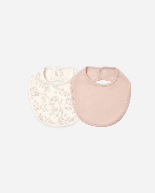 Quincy Mae / Jersey Snap Bib 2 Pack / Floral Vine/Dusty Rose