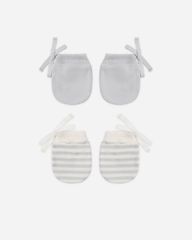 Quincy Mae / No Scratch Mittens Set of 2 Pairs / Cloud Stripe/Cloud