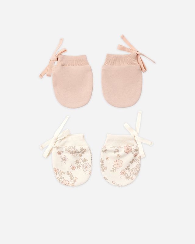 Quincy Mae / No Scratch Mittens Set of 2 Pairs / Floral Vine/Dusty Rose