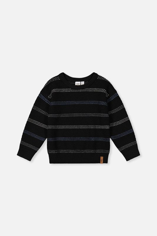 Deux par Deux / Boys Knit Spotted Stripe Sweater / Anthracite
