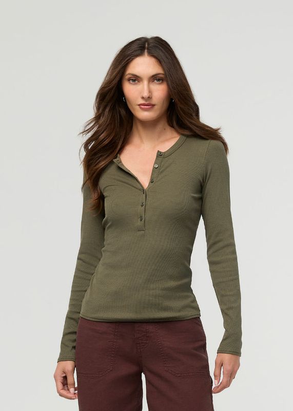 DUER / Ribbed Pima Long Sleeve Henley / Kelp