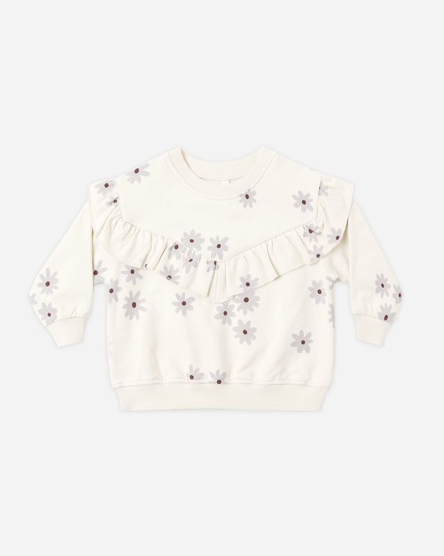 Quincy Mae / Ruffle Fleece Sweatshirt / Blue Daisy