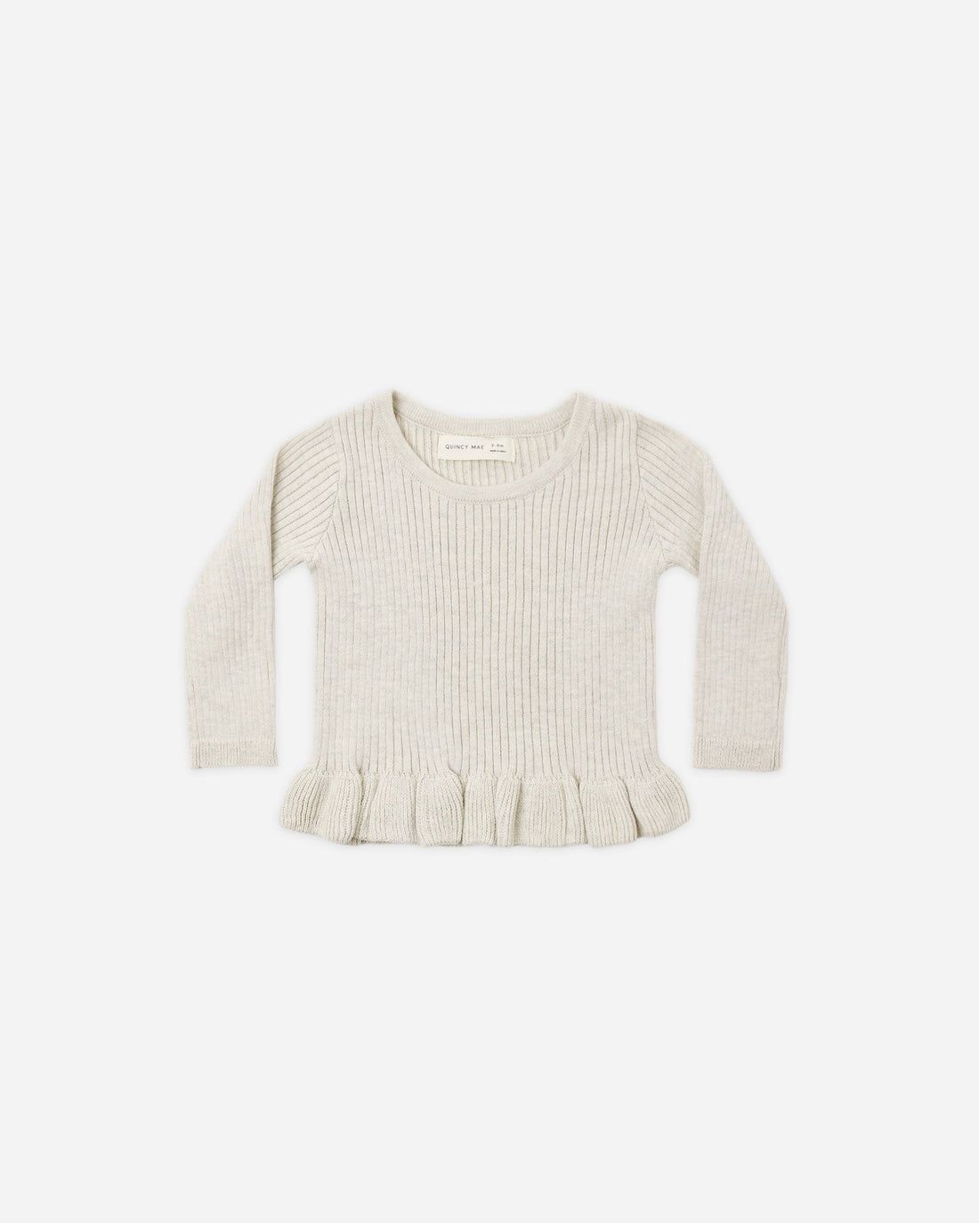 Quincy Mae / Rib Knit Peplum Top Heathered / Oatmeal