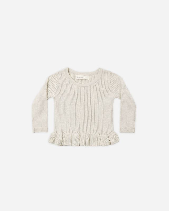 Quincy Mae / Rib Knit Peplum Top Heathered / Oatmeal