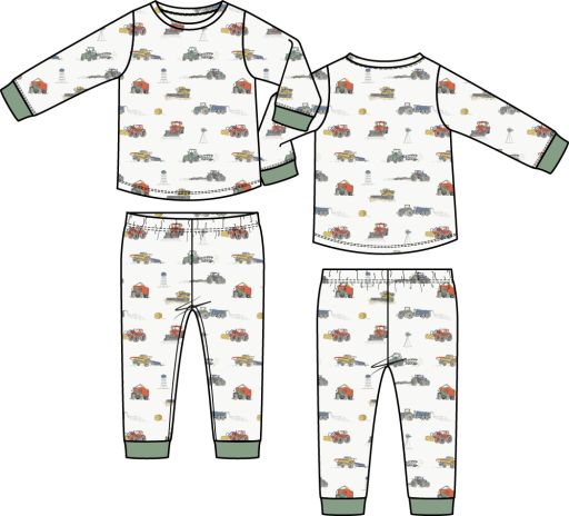 Angel Dear / Long Sleeve Loungewear Set / Farm Machines, Size: 2T