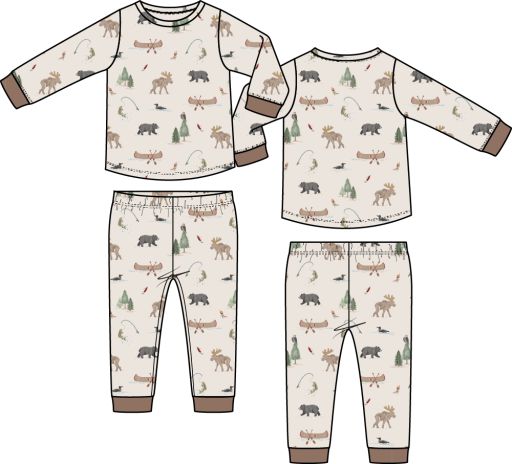 Angel Dear / Long Sleeve Loungewear Set / Northern Woodland Animals, Size: 2T