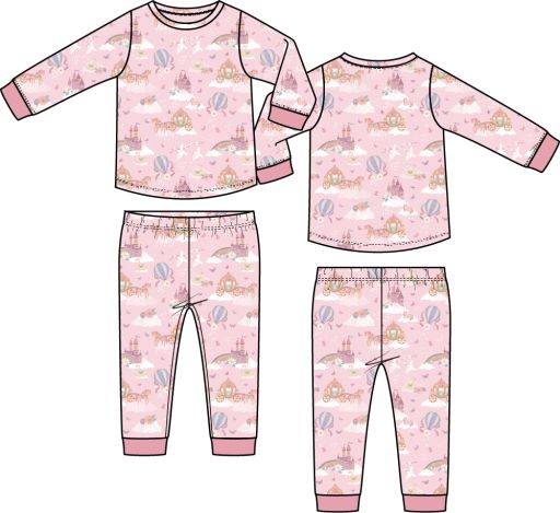 Angel Dear / Long Sleeve Loungewear Set / Princess Unicorns and Castle, Size: 2T