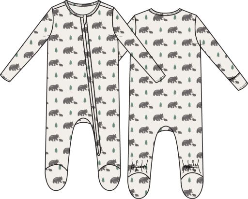 Angel Dear / 2 Way Zipper Footie / Black Bears, Size: NB