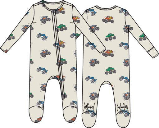 Angel Dear / 2 Way Zipper Footie / Monster Trucks, Size: NB