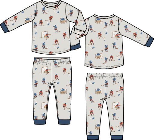 Angel Dear / Long Sleeve Loungewear Set / Hockey Players, Size: 2T