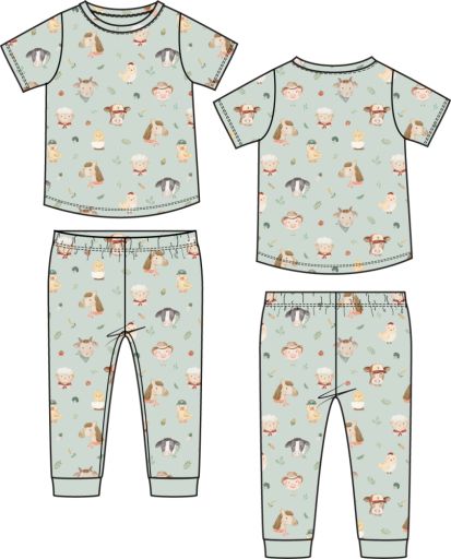 Angel Dear / Short Sleeve Loungewear Set / Baby Farm Faces, Size: 2T
