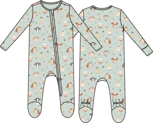 Angel Dear / 2 Way Zipper Footie / Baby Farm Faces, Size: NB