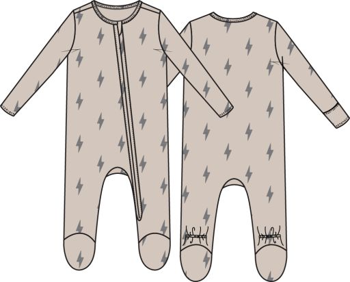 Angel Dear / 2 Way Zipper Footie / Lightning Bolt Viscose, Size: NB