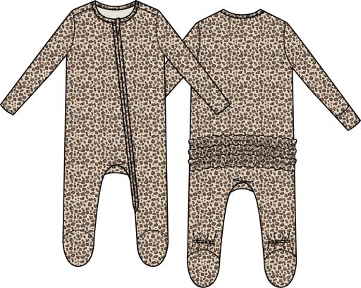 Angel Dear / 2 Way Ruffle Back Zipper Footie / Leopard Rib, Size: NB