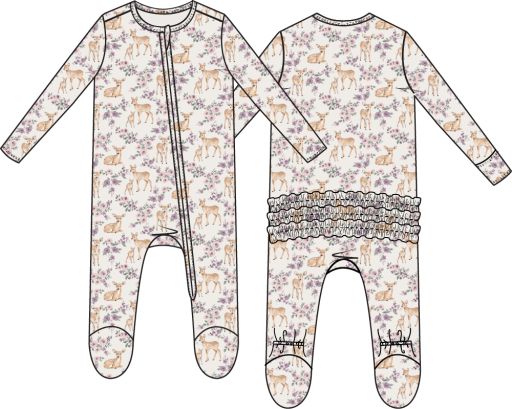 Angel Dear / 2 Way Ruffle Back Zipper Footie / Floral Deer, Size: NB