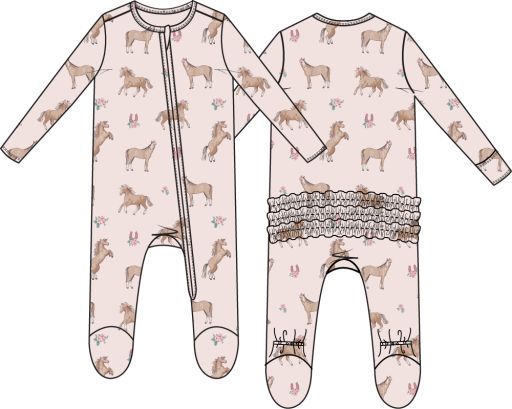 Angel Dear / 2 Way Ruffle Back Zipper Footie / I Love Horses, Size: NB