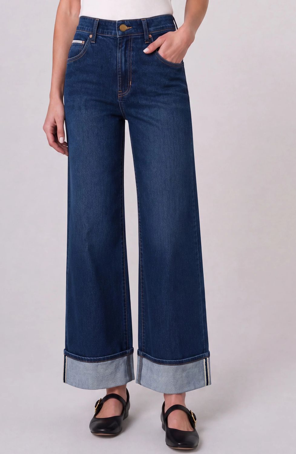 Liverpool / Morgan High Rise Selvedge Cuffed Wide Leg / Cosmic Dust