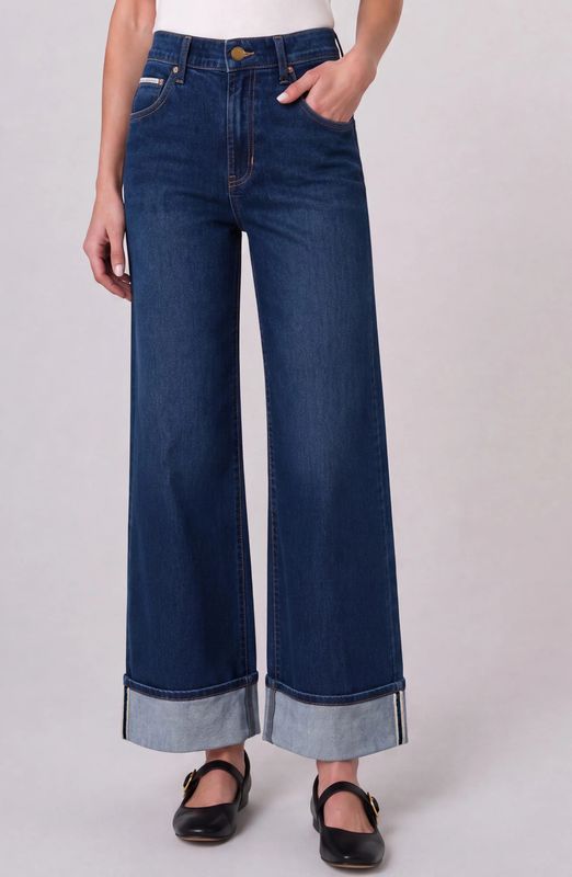 Liverpool / Morgan High Rise Selvedge Cuffed Wide Leg / Cosmic Dust