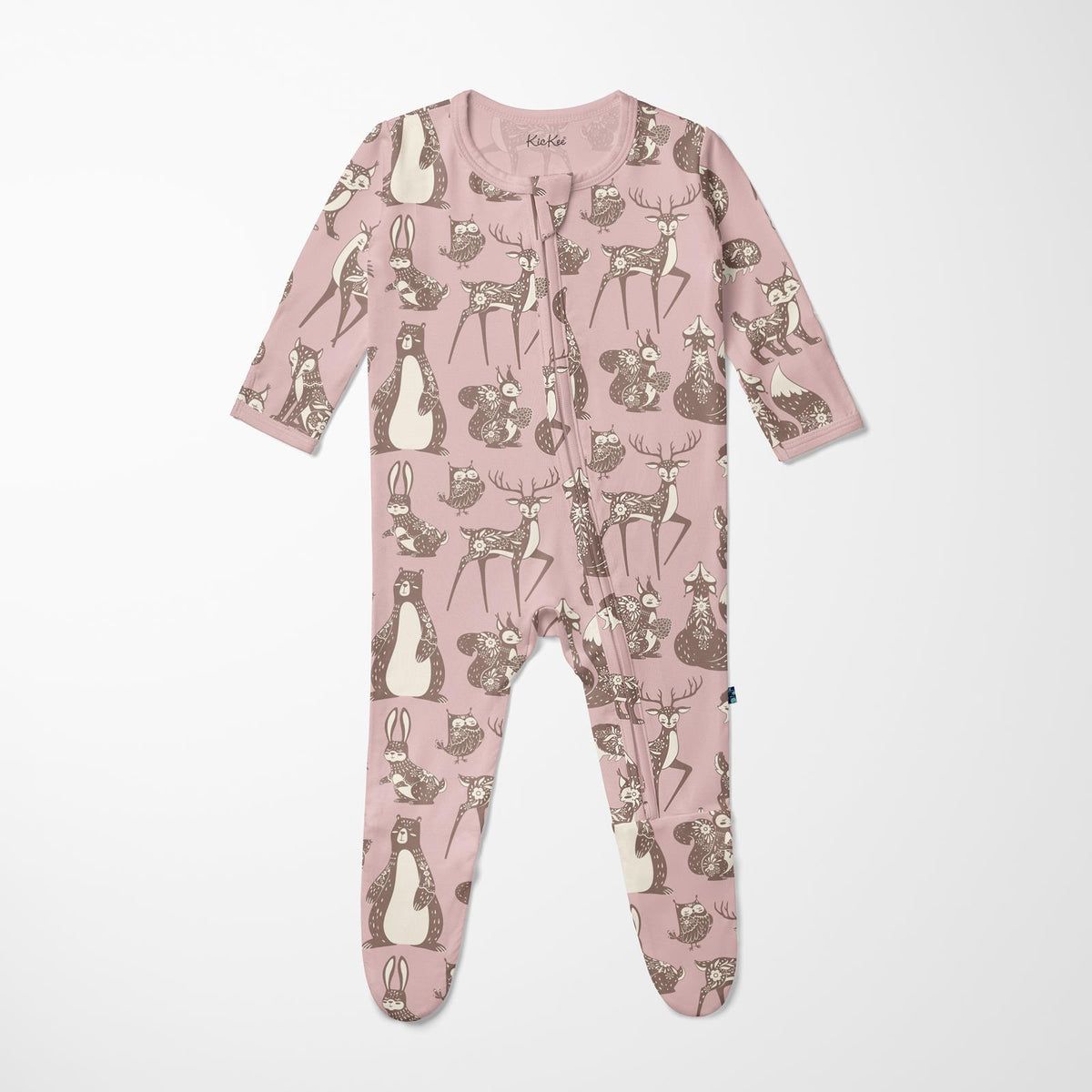 KicKee / Footie with 2 Way Zipper / Baby Rose Scandinavian Animals