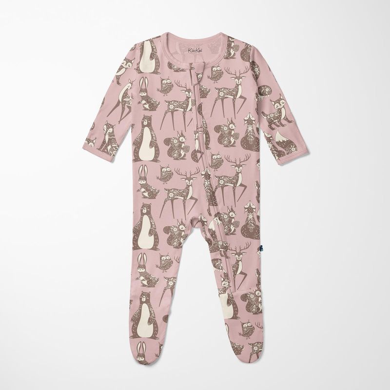 KicKee / Footie with 2 Way Zipper / Baby Rose Scandinavian Animals