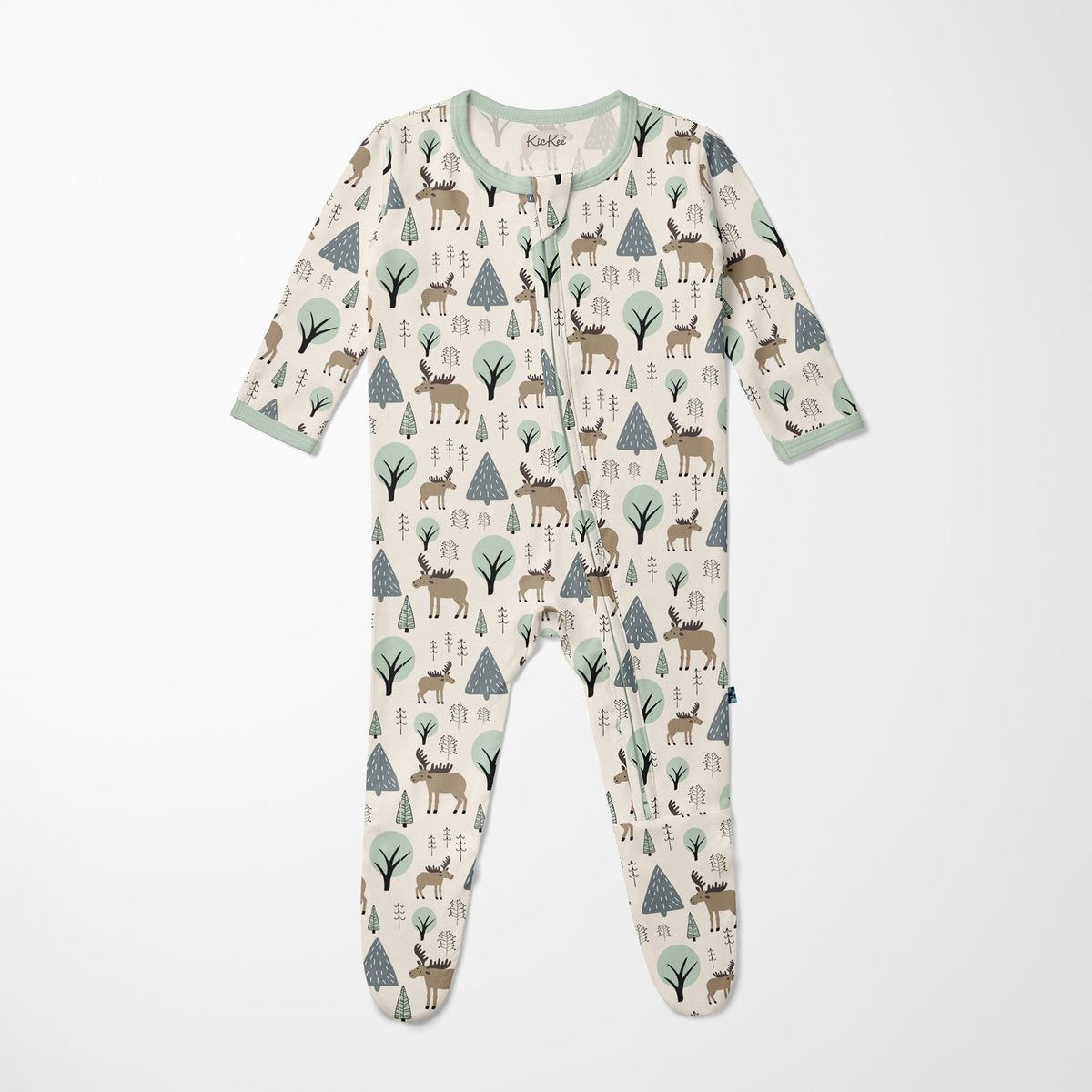 KicKee / Footie with 2 Way Zipper / Natural Forest Moose