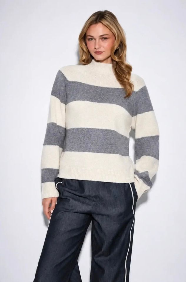 John &amp; Jenn / Edison Mock Neck Sweater / Pebbled Stripe